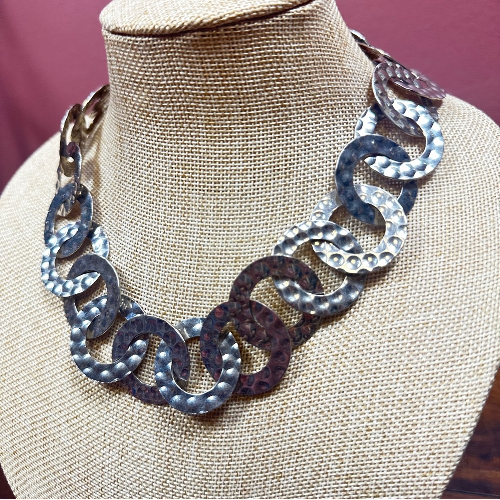 RJ Graziano hammered silver tone interlocking circles with matching earrings